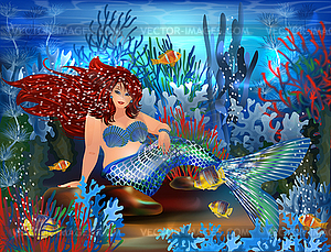 Tropical Underwater banner, Plus size Mermaid XXL, vect - vector clip art