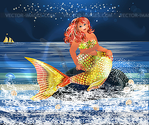 Tropical card, Plus size xxl golden Mermaid, vector - vector clipart