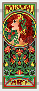 Young woman in art nouveau style, vector illustration - vector clipart