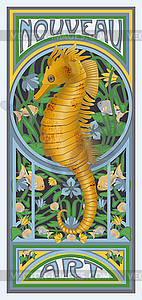 Seahorse in art nouveau style, greeting card, vector il - vector clipart