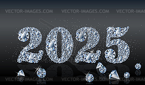 Happy 2025 diamond new year card, vector illustration - vector clipart