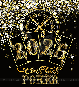 Christmas poker vip golden 2025 card, vector illustrati - vector image