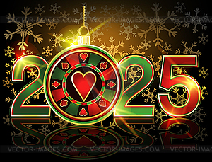 Casino 2025 New Year , poker hearts card, vector illust - vector image