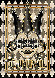 Happy Carnival mask , invitation card in art deco style - vector image