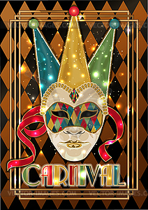 Happy Carnival mask vip card in art deco style , vector - vector image