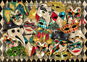 Vip carnival mask card in art deco style, vector illust - vector EPS clipart