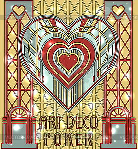 Heart ace poker playing card art deco, vector illustrat - vector image