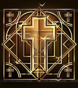 Happy Easter golden cross vip card art deco style - stock vector clipart