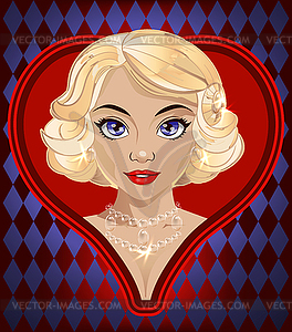 Heart ace poker girl , art deco, vector illustration - vector clipart