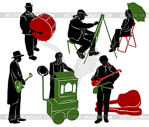 Silhouette of street performers - vector clipart