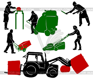 Silhouettes of people at work - vector clip art