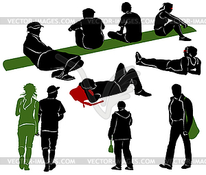 Silhouettes holiday travelers - vector clip art