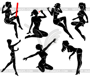 Vector silhouette of pin up girls - vector clipart