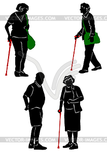 Silhouettes of the elderly to walk and rest. - vector clipart / vector image