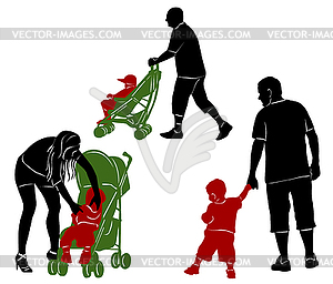 The isolated silhouettes of parents and children. - vector image