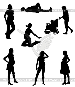 Silhouettes of pregnant women-2 - vector clipart