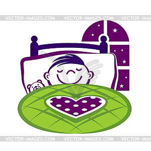 Little Boy Sleeping in Bed - vector image