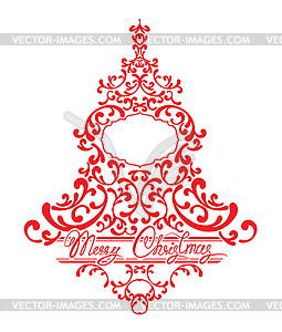 Holidays Card with abstract xmas fir tree - red - vector clip art