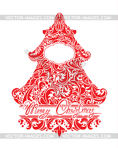 Holidays Card with abstract xmas fir tree - red - vector clipart