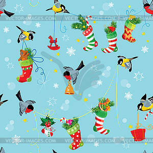 X-mas and New Year background with Birds holding - vector clip art