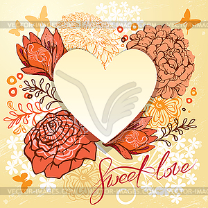 Retro background or greeting card with heart and - vector image