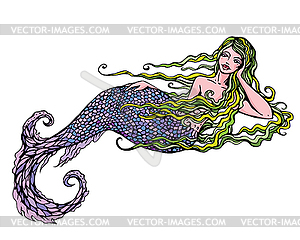 Beautiful mermaid girl on - vector clipart