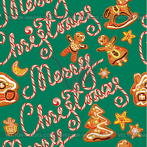 Seamless pattern with xmas gingerbread - cookies - vector clipart