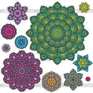 Набор красочных круглых 10 украшений, калейдоскоп - цветной векторный клипарт