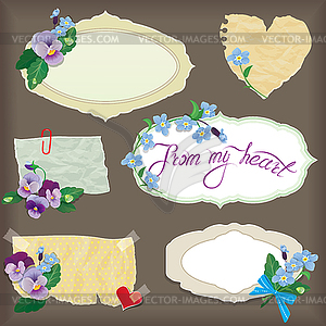 Set of frames, vintage old paper labels with daisy - vector clipart