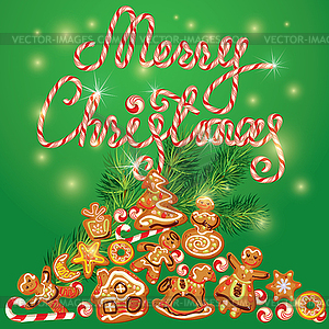 Greeting Card of xmas gingerbread - cookies in - vector image