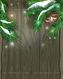 Old Wooden background with Christmas fir tree - vector image