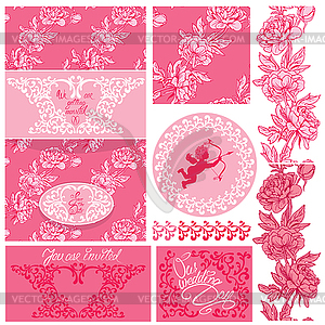 Set of Wedding invitation card with floral elements - vector clipart