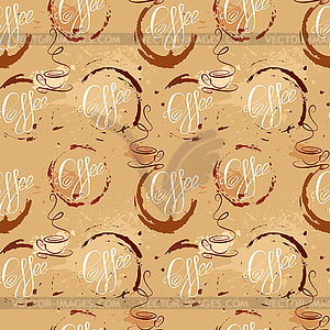 Seamless pattern with coffee cups, coffee stain, - vector image