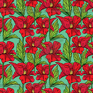 Seamless pattern with Realistic graphic flowers - - vector image