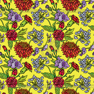 Seamless pattern with Realistic graphic flowers - - vector clipart