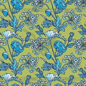 Seamless pattern with flowers - poppy and sweet - vector image