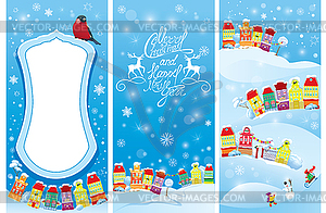 Set of vertical banners with small fairy town on - vector image