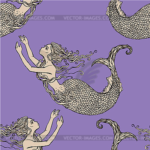 Seamless pattern with Beautiful mermaid girls. - vector image