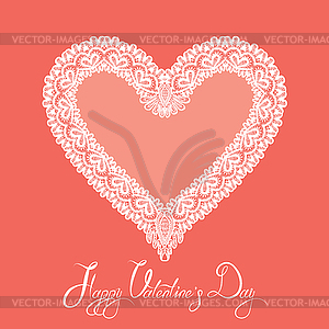 White Heart shape is made of lace doily on pink - vector clip art