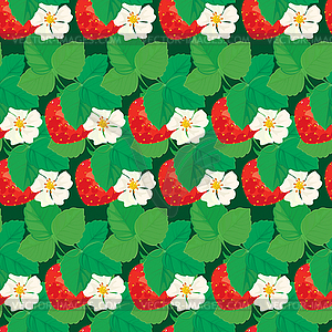 Seamless pattern with Strawberries with flowers - vector clipart / vector image