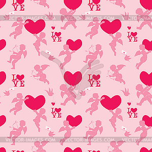 Seamless pattern with silhouettes of angel, heart, - vector clipart