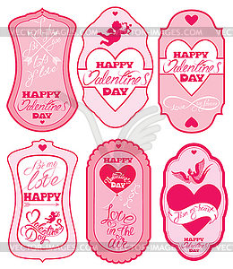 Set of holiday banners and labels in pink colors. - vector clipart