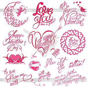 Set of hand written text: Happy Valentine`s Day, I - vector clip art