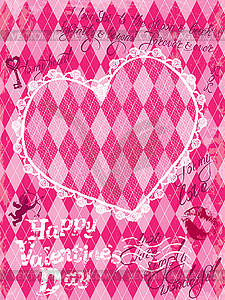 Holiday Card with vintage lace heart, angel and - vector clipart