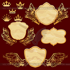 Set of vintage labels in shield shapes with old - vector image