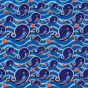 Бесшовные с китов и морских звезд - - векторное изображение EPS