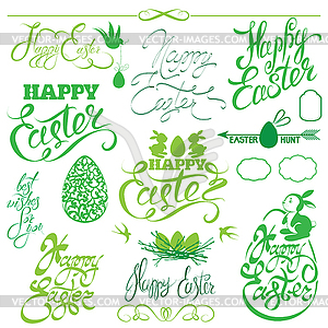 Set of Happy Easter holiday calligraphy. Hand - vector image