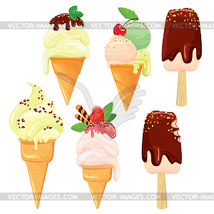 Set of Ice cream cones with glaze, Chocolate, - vector clipart