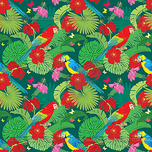 Seamless pattern with palm trees leaves, - vector clipart