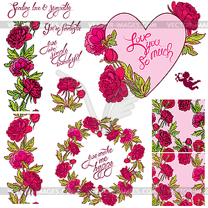 Decorative handdrawn floral heart, border, frame an - vector image